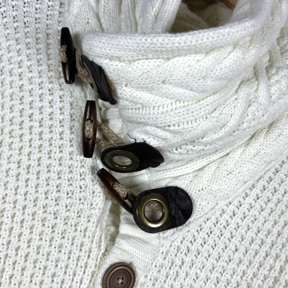 Leif Nelson White Cable Knit Mens Preppy Grandpa Cardigan Fisherman Size Large - Picture 6 of 16
